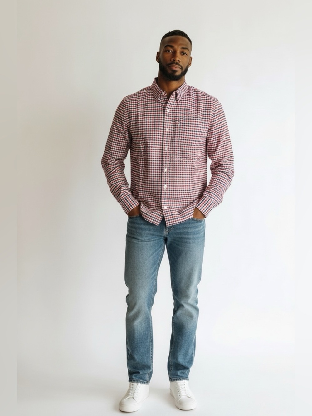 Levi’s Sunset Plaid Shirt Red Blue White Button Front Medium